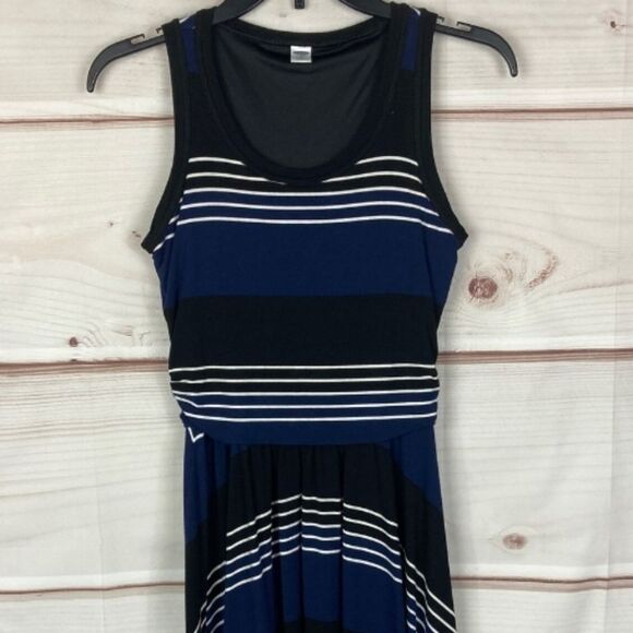 Old Navy Xl Womens Dress Black Navy and White Stripes Sleeveless Summer Swing - Picture 2 of 16